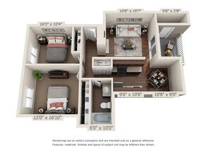 2 Bedroom / 1 Bathroom D-201 floor plan